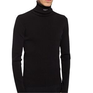 Balenciaga Unisex Knit Ribbed Logo Patch‎ Turtleneck Jumper Black Size Small